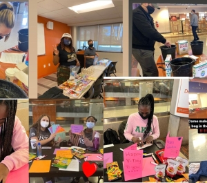 Collage of pictures of students working on projects